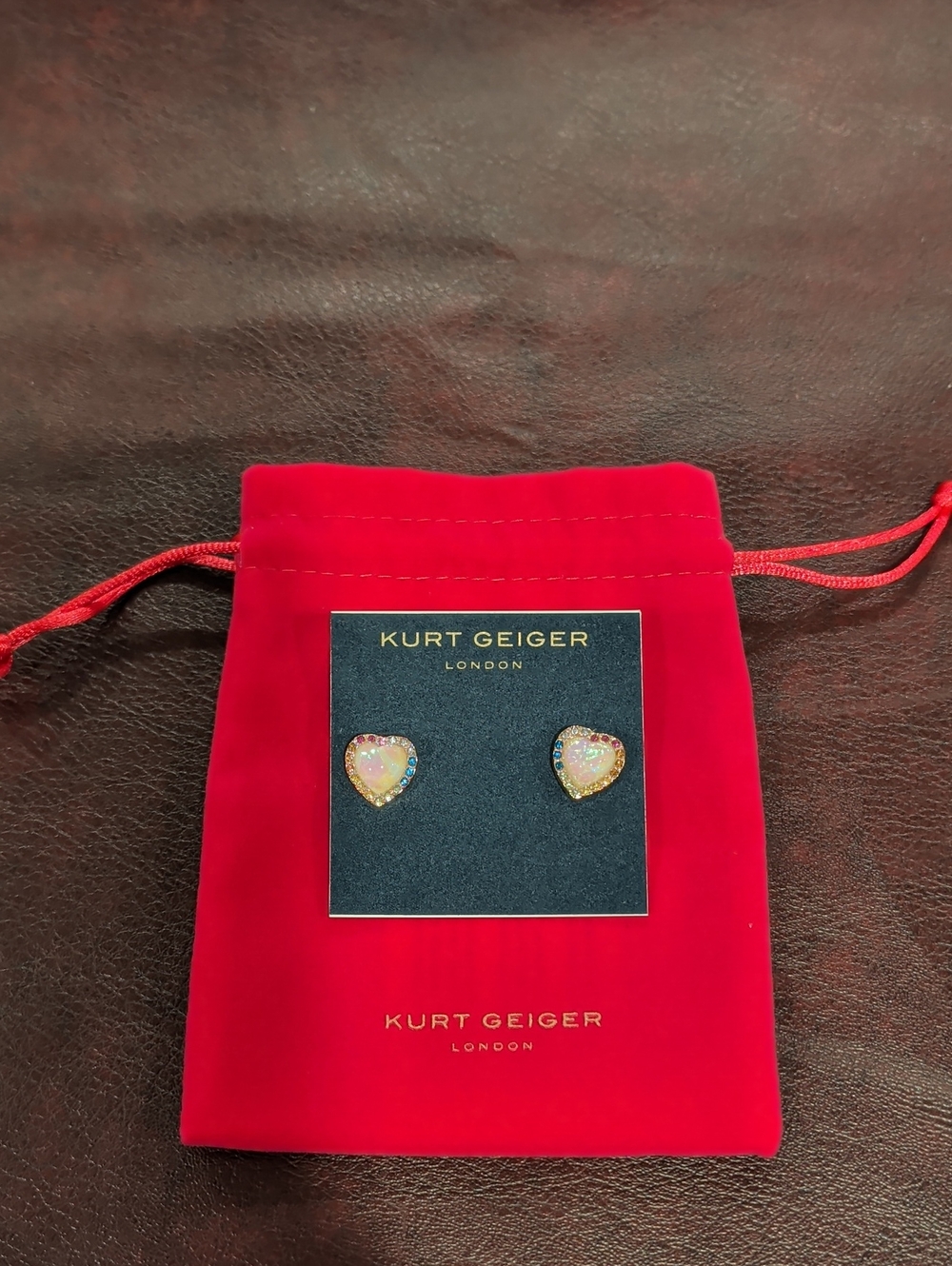 Kurt Geiger London Rainbow Opal Heart Halo Stud Earrings